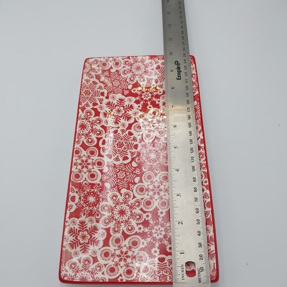 Hallmark Red & White Snowflake Rectangle Snack Trinket Tray Christmas Decor 10" - Picture 3 of 3